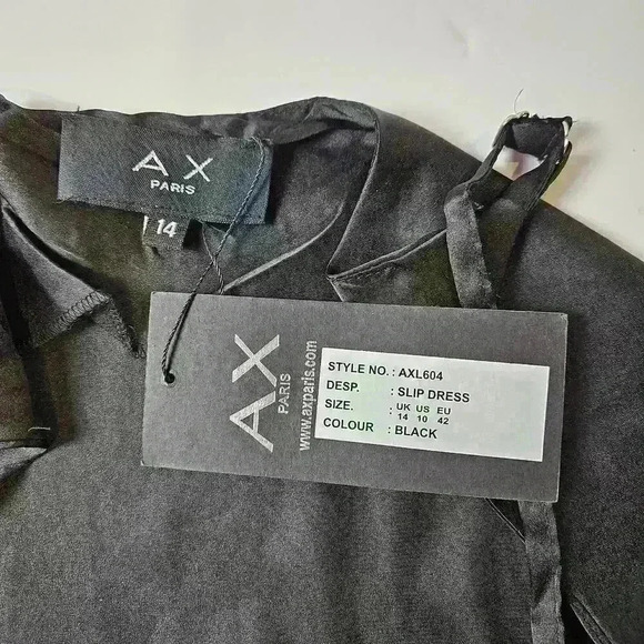 AX Paris Plain Black Slip Dress Slit Bottom Dress Adjustable Straps Size 14 NWT - Picture 7 of 9